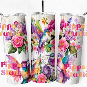 Hummingbird Flowers 20oz Tumbler Wrap PNG