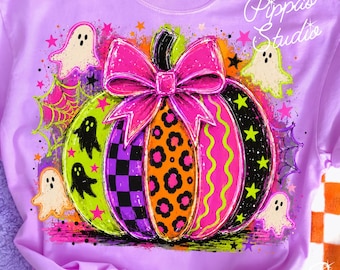 Neon Halloween Pumpkin Patch PNG, Whimsical Gothic Shirt Design (Digital Download)