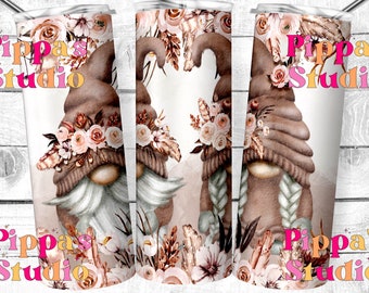 Boho Flower Gnome 20oz Tumbler Wrap PNG (Digital Download)