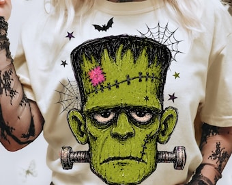 Frankenstein Monster Halloween PNG, Gothic Horror Shirt Design (Digital Download)