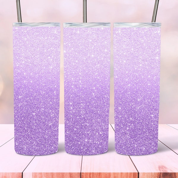 Purple Glitter Tumbler Wrap, Purple Ombre Sublimation Design, 20 oz Skinny Tumbler, White to Purple Glitter Tumbler PNG, Digital Download