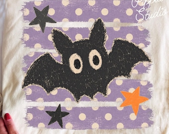Bat Stripes PNG Preppy Shirt Design, Trendy Halloween Season, Distressed Graphic Sublimation