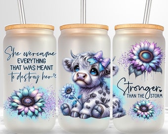 Highland Cow Positive Affirmation 16 Oz Glass Can Wrap (PNG Download)
