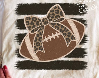 Football PNG Design: Leopard Bow, Distressed Stripes (Digital Download)