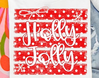 Holly Jolly Stripes Christmas Png, Preppy Xmas Digital Download, Festive Snowflake Png Design
