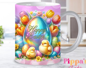 Easter Mug Sublimation Template: 11oz 15oz Mug Wrap (PNG)