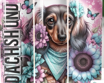 Dachshund Dog Floral 20oz Tumbler Wrap (PNG Download)