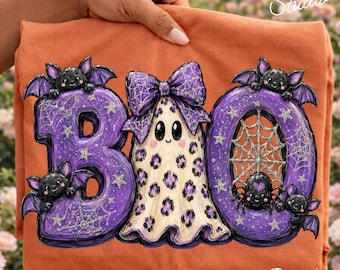Preppy Halloween Boo PNG, Ghost Bat Spooky Shirt Design (Digital Download)