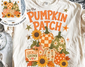 Preppy Fall PNG, Retro Pumpkin Patch Design, Front and Back Shirt PNG, Trendy Autumn Sublimation, Distressed Farm Fresh Pumpkin=