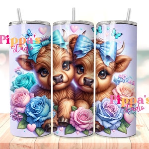 Floral Highland Cow 20oz Tumbler Wrap: Seamless Sublimation Design (PNG)