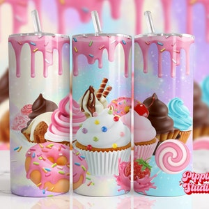Cupcake Tumbler Wrap PNG, 20 oz Skinny Tumbler Wrap, Sweet Treats Pink Tumbler wrap Design