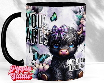 Floral Highland Cow Mug Wrap Template: Affirmation Sublimation Design (Digital Download)