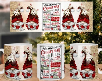 Christmas Rules Mug Wrap Template, Gnome Sublimation (PNG, JPG)
