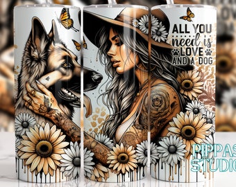 Boho Sunflower Dog Mom 20oz Tumbler Wrap (PNG Digital Download)