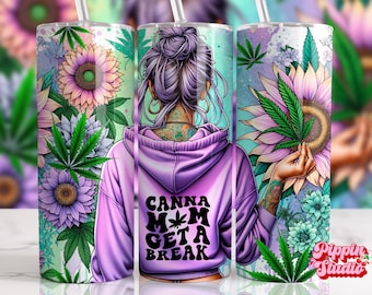 Canna Mom Floral Tumbler Wrap, Marijuana Sublimation Design (PNG)