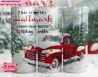 Hallmark Christmas Movie 20oz Tumbler Wrap PNG, Red Truck Sublimation Design (Digital File)