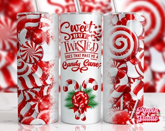 Candy Cane Christmas Tumbler Wrap, Sweet But Twisted PNG (Digital Download)