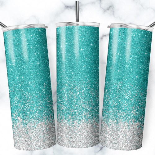 Teal Blue Glitter Tumbler Wrap 20oz Skinny Tumbler Etsy