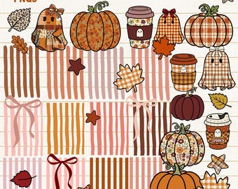 Preppy Stripe PNG Bundle, Fall  Pumpkins, Ghosts, Stars Clipart (100+ Files)