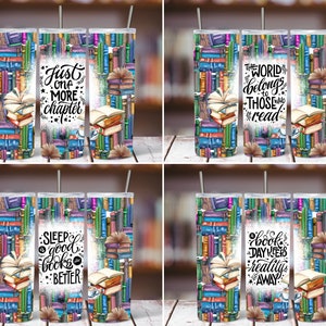 Book Tumbler Wrap Bundle - Gift for Her - 20oz Skinny Tumbler Wrap PNG