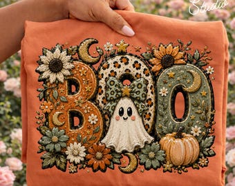 Preppy Floral Halloween Boo PNG, Ghost Pumpkin Spooky Shirt Design (Digital Download)