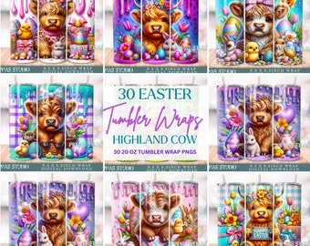 Wikkelbundel Easter Highland Cow Tumbler: 20 oz sublimatieontwerp (PNG)