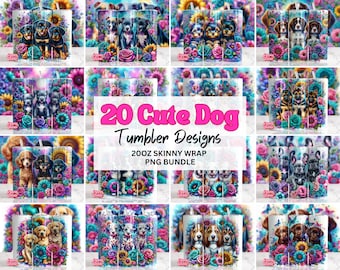 Dog Tumbler Wrap, 20oz Skinny Tumbler Sublimation Design, Puppy PNG Bundle