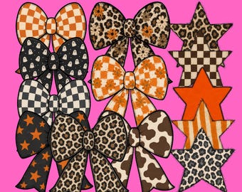 Vintage Halloween Bow and Star PNG Bundle, Preppy Pumpkin Halloween PNG, Spooky Clipart, Commercial Use