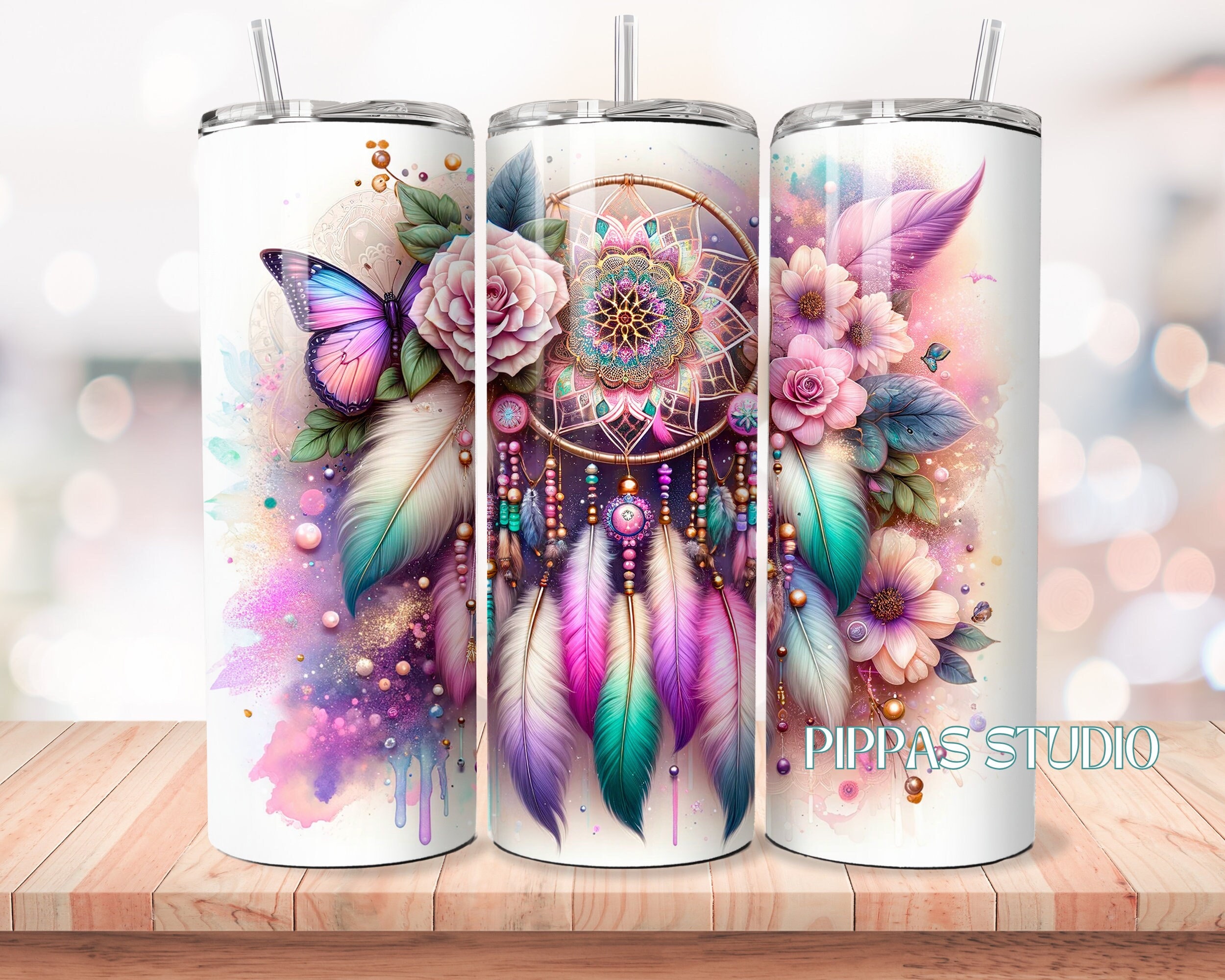 VERSAINSECT Handmade 3-Circle Dreamcatcher Wall Hanging | Boho Decor With Feathers, Pink & Cyan, Ethnic Style Room Ornament - View #5