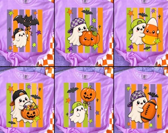 Halloween Boy Ghost Stripe BundlePNG, Pumpkin Bat Sublimation Shirt Design, Digital Download