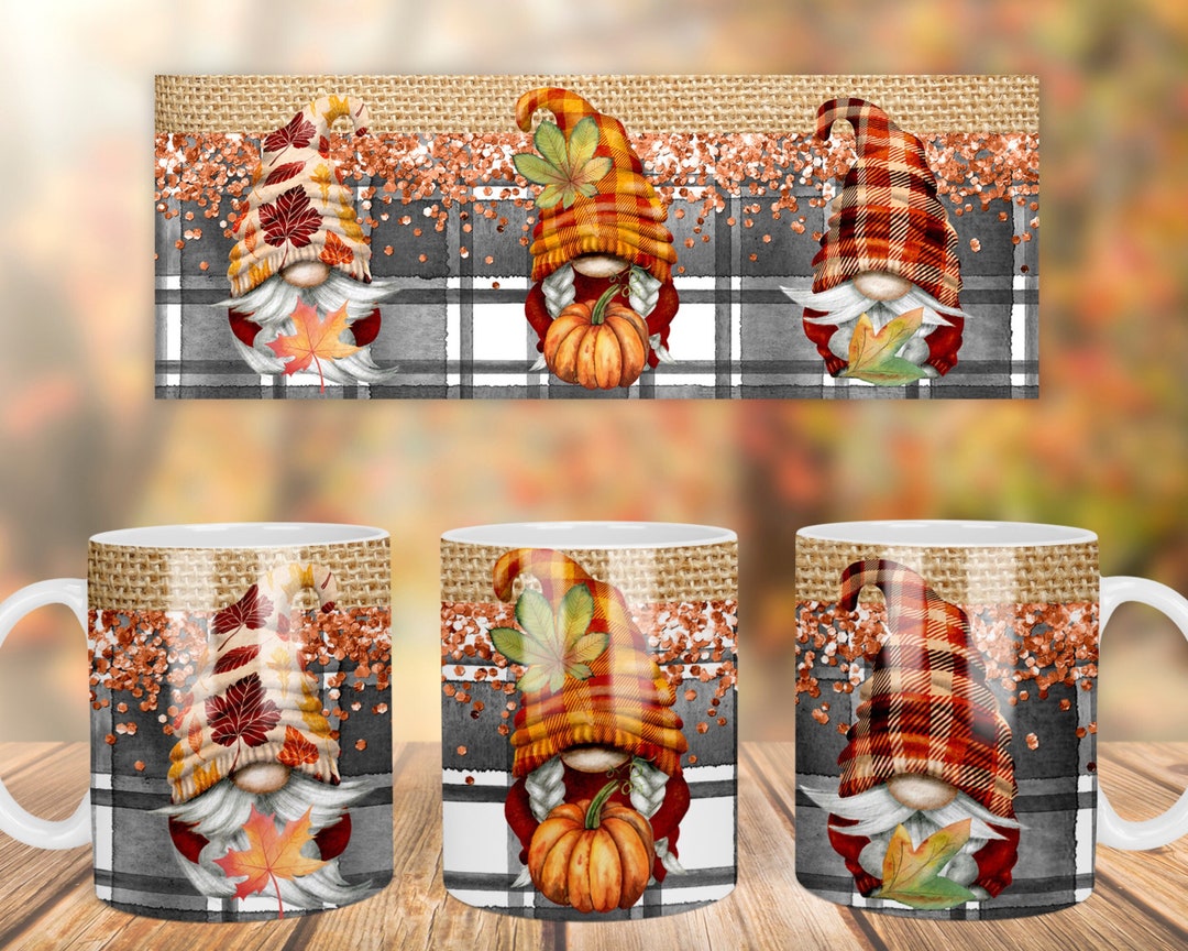 Fall Gnomes Mug Press, 11oz Mug Wrap Template, Coffee Mug Sublimation