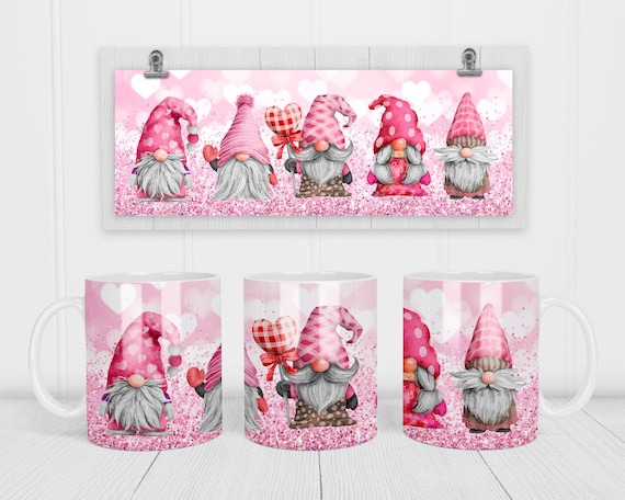 Pink Valentines Gnome Mug Press Template: 11oz 15oz (Digital Download)