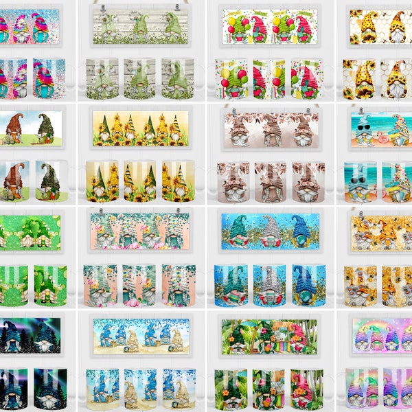Lot d'emballages de tasses Gnome - Lot de 11 oz et 15 oz d'emballages de tasses - Gnome JPEG PNG