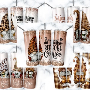 Coffee Gnome Tumbler Wrap PNG Bundle, Sublimation Design Digital Download