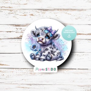 Highland Cow Car Coaster PNG: Sunflower, Positive Affirmations (Digital Download) image 4