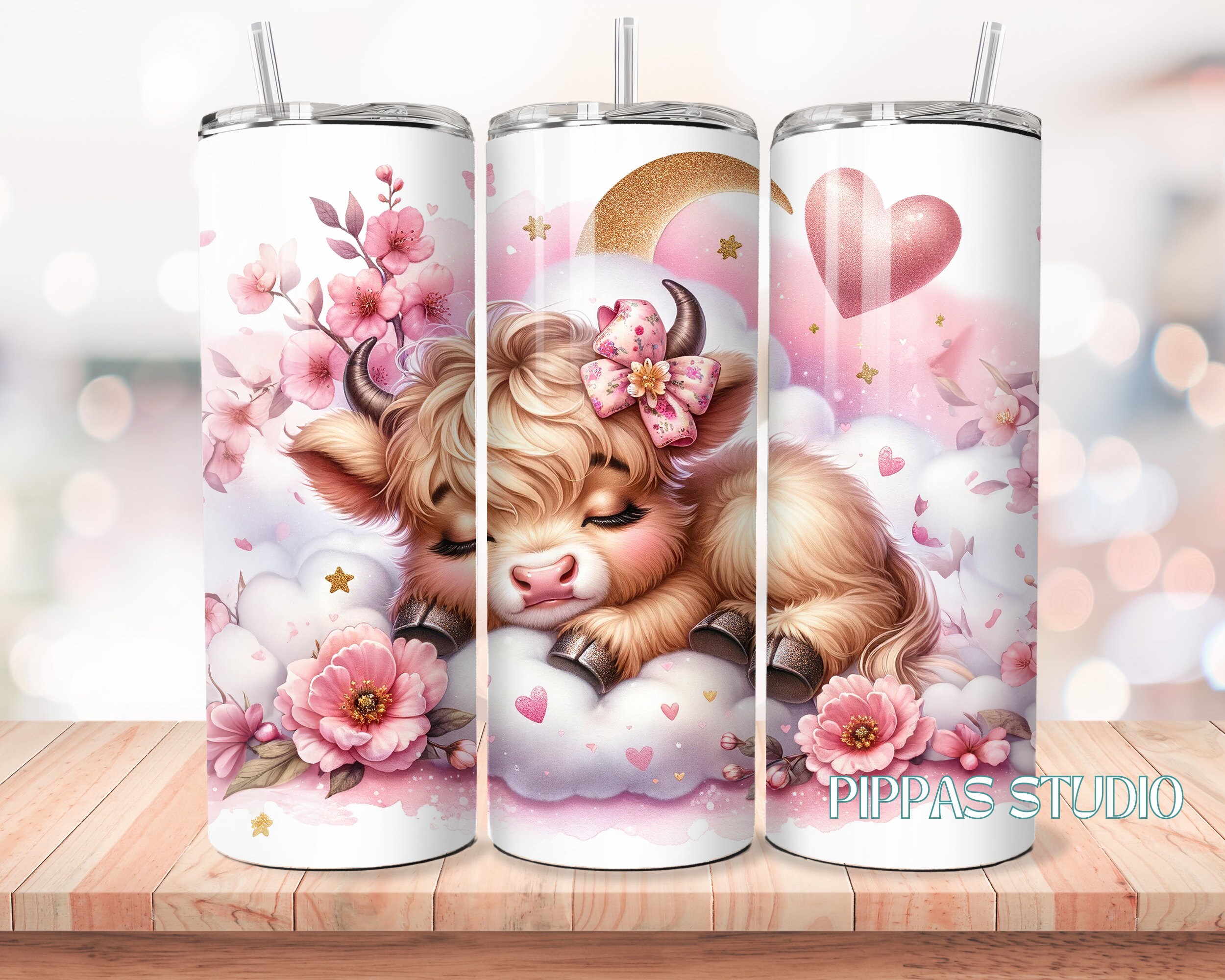 Pink Highland Cow 20oz Tumbler Wrap Bundle (PNG) - Etsy