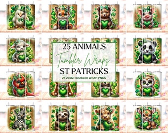 Ensemble de verres Saint-Patrick animaux, 20 oz maigres modèles de verres à sublimation Saint-Patrick, modèles de verres vert Saint-Patrick PNG