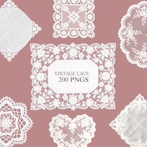 Vintage Lace PNG Bundle, Deckchen, Bögen, Overlays (Digitaler Download)