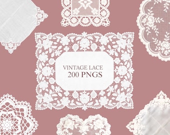 Vintage Lace PNG Bundle, Doilies, Bows, Overlays (Digital Download)