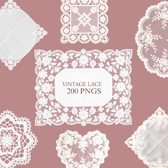 Vintage Lace PNG Bundle, Doilies, Bows, Overlays (Digital Download)