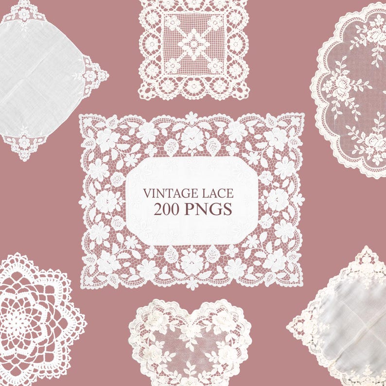 Vintage Lace PNG Bundle, Doilies, Bows, Overlays (Digital Download) image 1