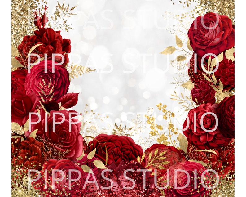 Red Roses Gold Glitter 20oz Skinny Tumbler Wrap - Etsy