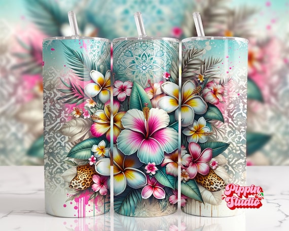 Hibiscus Plumeria Tumbler Wrap: Tropical Mandala Flower (PNG) - Etsy