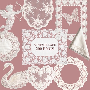Vintage Lace PNG Bundle, Doilies, Bows, Overlays (Digital Download) image 13