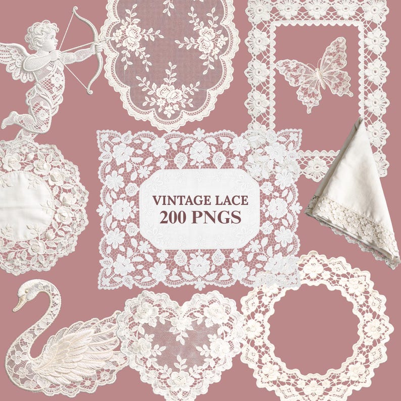 Vintage Lace PNG Bundle, Doilies, Bows, Overlays (Digital Download) image 13