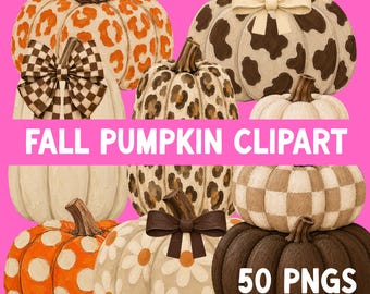 Fall Pumpkin PNG Bundle, Preppy Pumpkin PNG, Spooky Clipart, Commercial Use