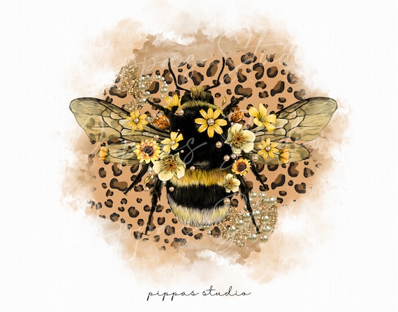 Floral Bee PNG: Leopard Print Sublimation Graphics (Digital Download)
