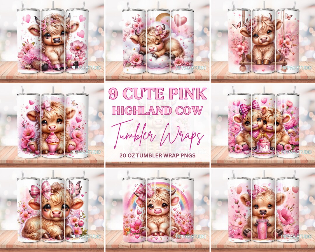 Pink Highland Cow 20oz Tumbler Wrap Bundle (PNG) - Etsy