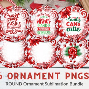 Ornement de Noël canne en bonbon Png, boule de Noël ronde, téléchargement immédiat PNG, décoration de Noël sublimation dessins téléchargements