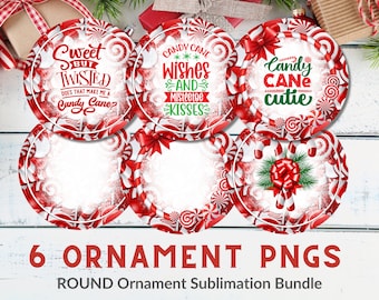 Christmas Candy Cane Ornament PNG, Round Sublimation Designs (Digital Download)